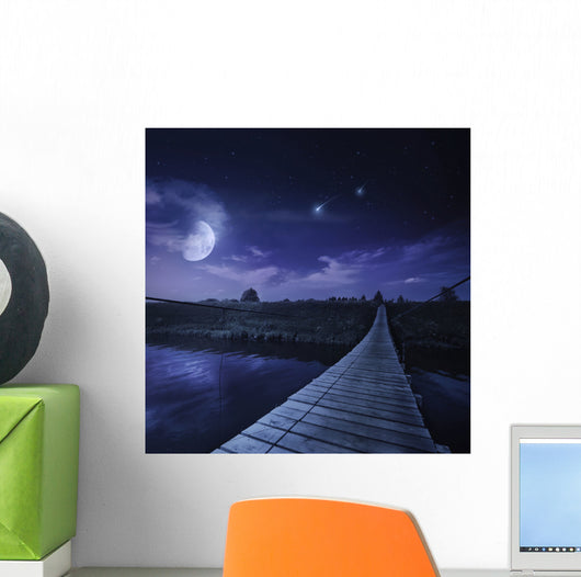 Bridge across River Night Wall Decal