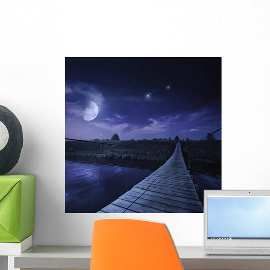 Bridge across River Night Wall Decal