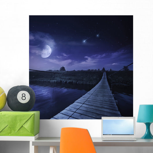 Bridge across River Night Wall Decal
