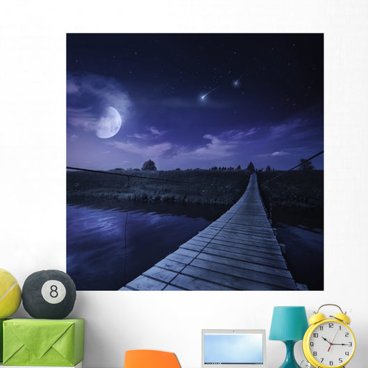 Bridge across River Night Wall Decal