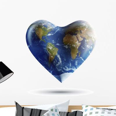 Heart-shaped Planet Earth White Wall Decal shown on a wall