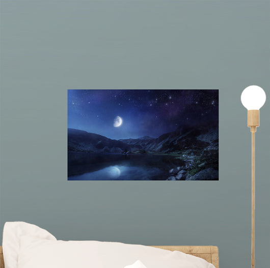 Lake and Mountains Night Wall Decal
