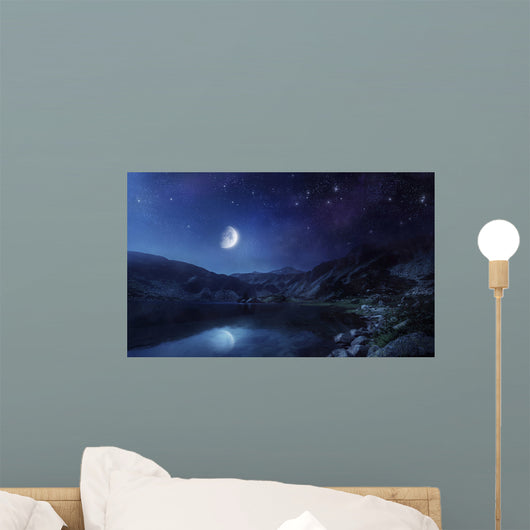 Lake and Mountains Night Wall Decal