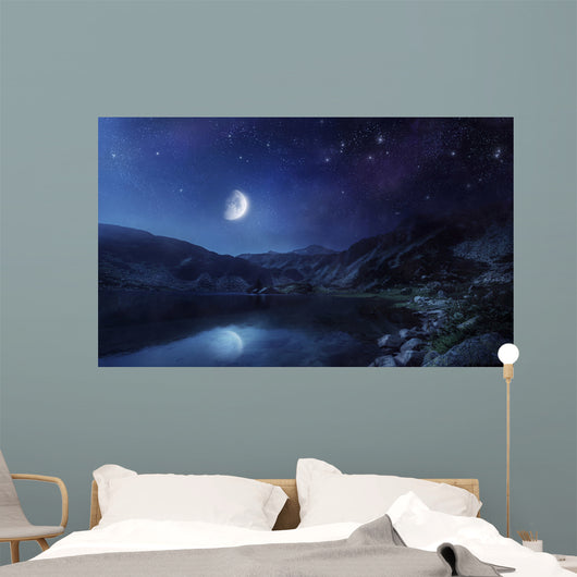 Lake and Mountains Night Wall Decal