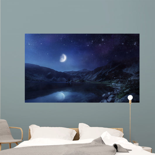 Lake and Mountains Night Wall Decal