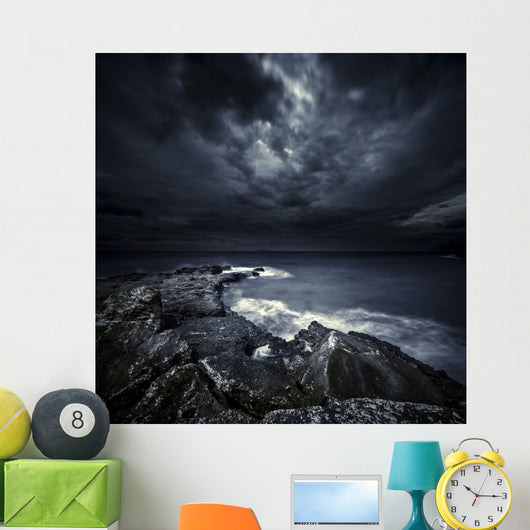 Black Rocks Protruding through Wall Decal Design 2