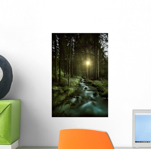 Small Stream Forest Sunset Wall Decal Design 2