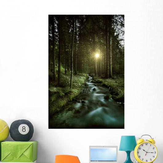 Small Stream Forest Sunset Wall Decal Design 2
