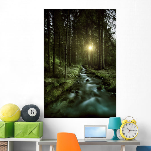 Small Stream Forest Sunset Wall Decal Design 2