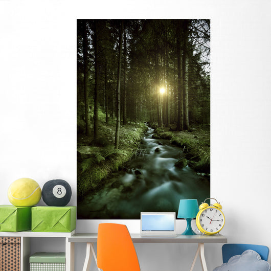 Small Stream Forest Sunset Wall Decal Design 2