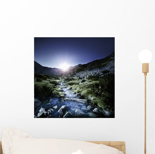 Small Stream Mountains Sunset Wall Decal