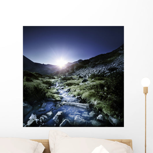 Small Stream Mountains Sunset Wall Decal