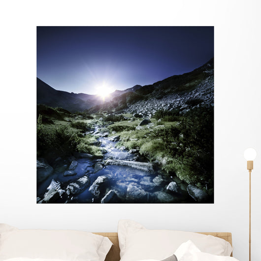 Small Stream Mountains Sunset Wall Decal