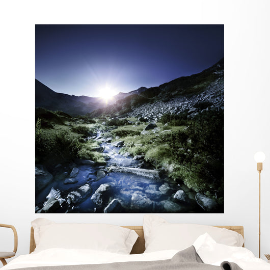 Small Stream Mountains Sunset Wall Decal