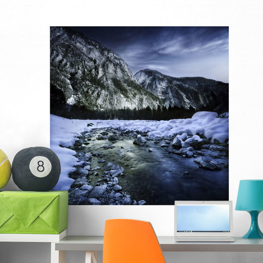 River Flowing through Snowy Wall Decal Design 1