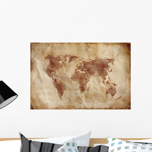 Aged World Map Dirty Wall Decal Design 2