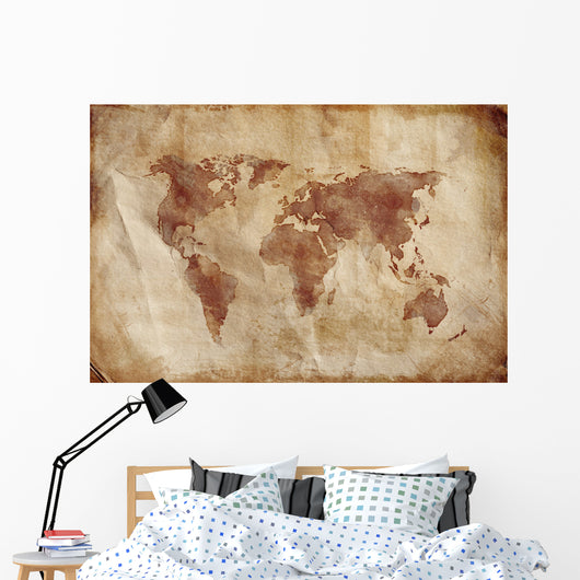 Aged World Map Dirty Wall Decal Design 2