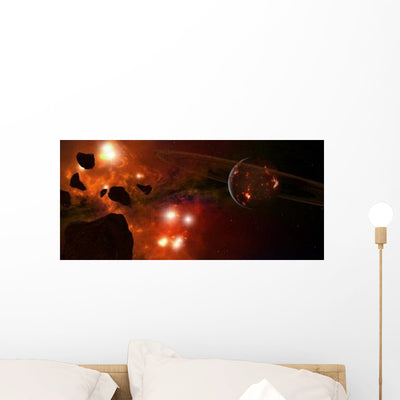 Young Ringed Planet with Wall Decal shown on a wall