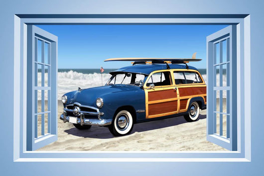 Woodie Car Beach Wallmonkeys Wall Decal