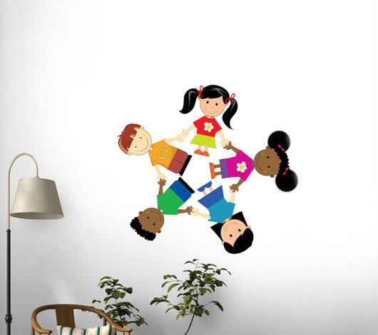 Children Holding Hands Circle Wall Decal