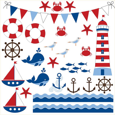 Nautical Nursery Wall Decal — Sailboats and Anchors Baby Room Wall Mural