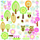 Colorful cartoon butterfly garden with owls, trees, and flowers nursery wall decal.