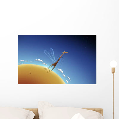 Illustration Giraffe Learning to Wall Decal shown on a wall