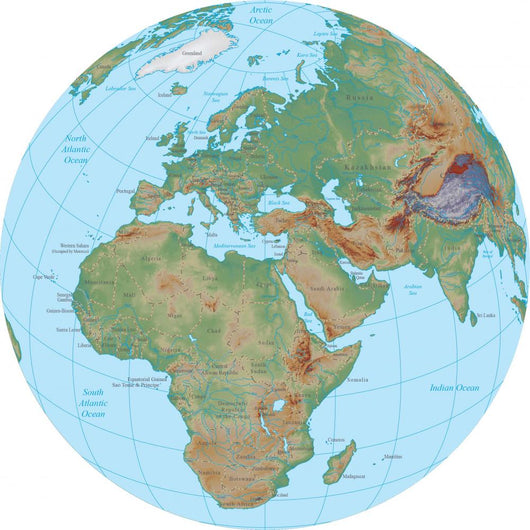 World Terrain Map Globe - Africa Wall Decal