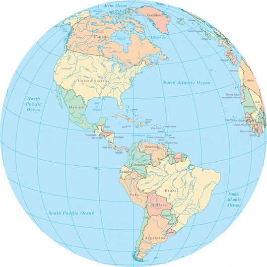 World Political Map Globe - America Wall Decal