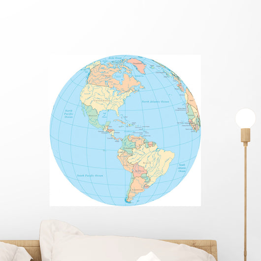 World Political Map Globe - America Wall Decal