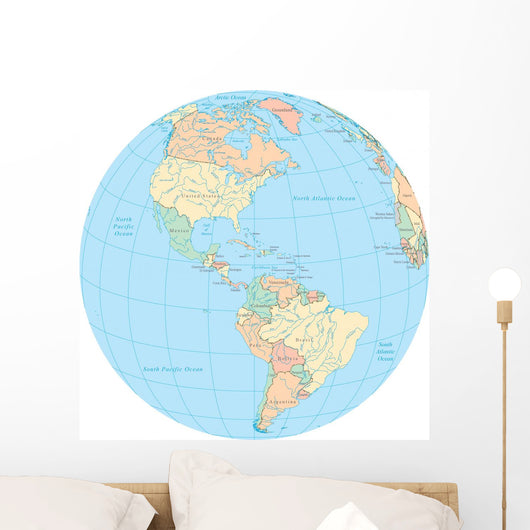 World Political Map Globe - America Wall Decal