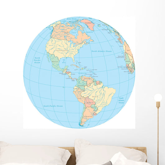 World Political Map Globe - America Wall Decal