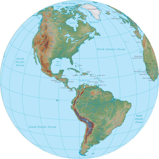 World Terrain Map Globe - America Wall Decal