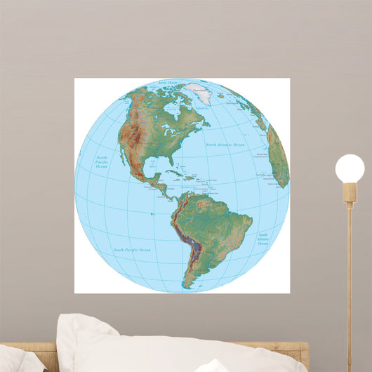 World Terrain Map Globe - America Wall Decal