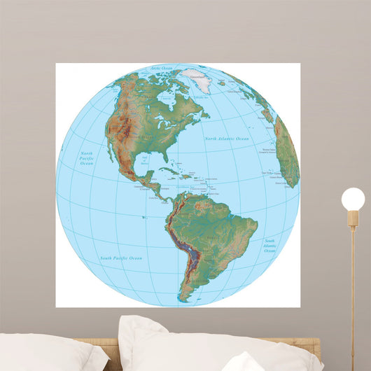 World Terrain Map Globe - America Wall Decal