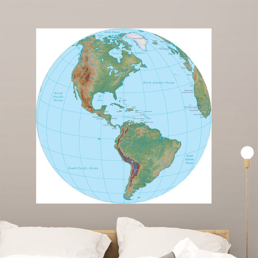 World Terrain Map Globe - America Wall Decal