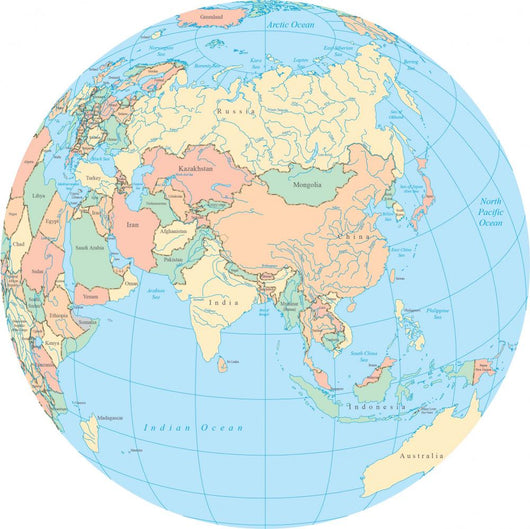 World Political Map Globe - Asia Wall Decal
