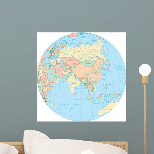 World Political Map Globe - Asia Wall Decal