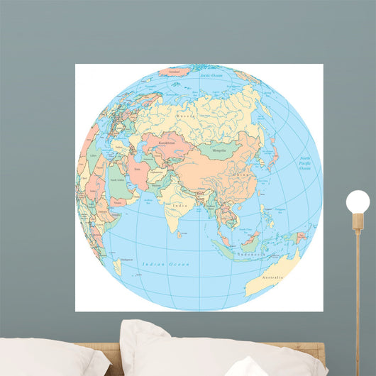 World Political Map Globe - Asia Wall Decal
