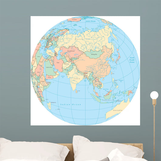 World Political Map Globe - Asia Wall Decal