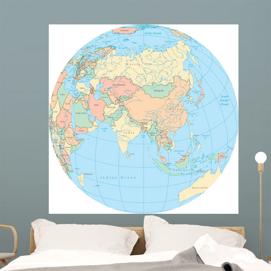 World Political Map Globe - Asia Wall Decal