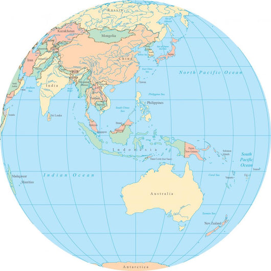 World Political Map Globe - Australia Wall Decal