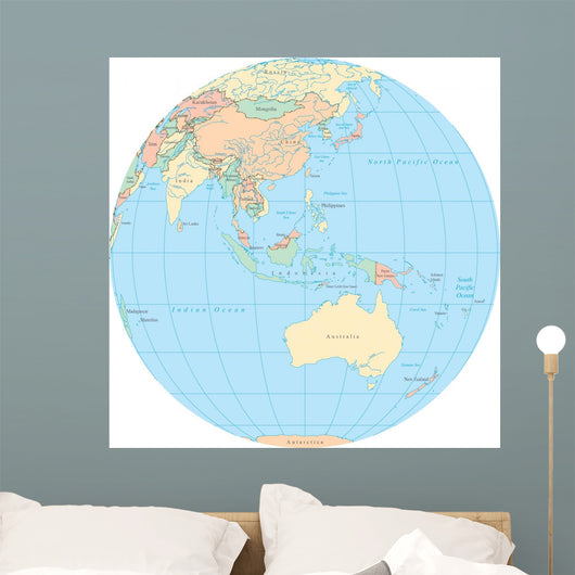 World Political Map Globe - Australia Wall Decal