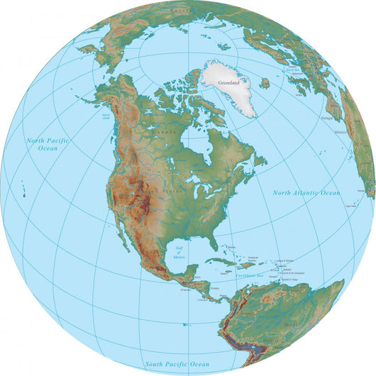 World Terrain Map Globe - North America Wall Decal