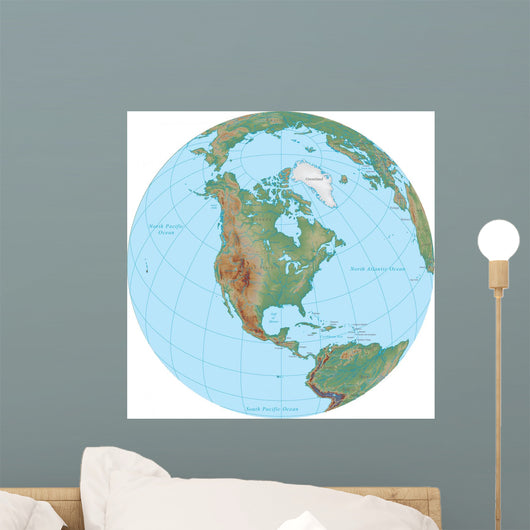 World Terrain Map Globe - North America Wall Decal