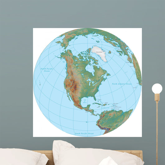 World Terrain Map Globe - North America Wall Decal