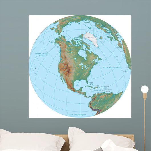 World Terrain Map Globe - North America Wall Decal
