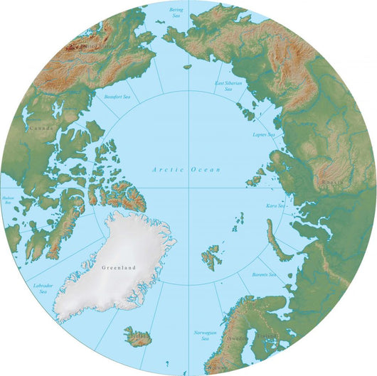 World Terrain Map Globe - North Pole Wall Decal