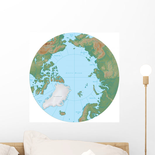 World Terrain Map Globe - North Pole Wall Decal