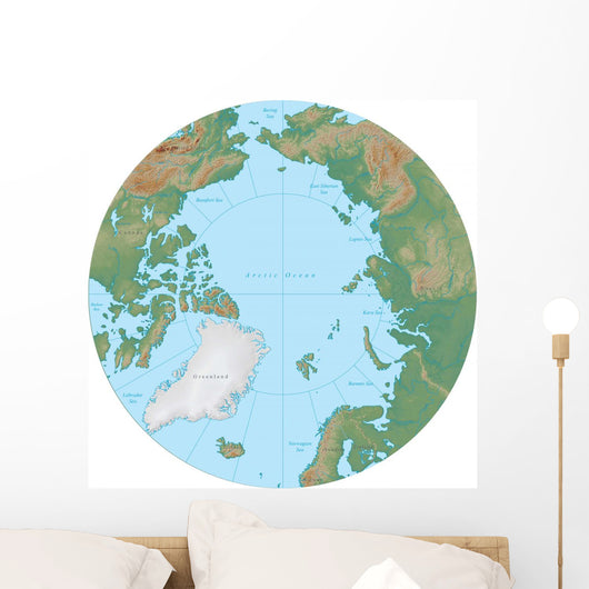 World Terrain Map Globe - North Pole Wall Decal